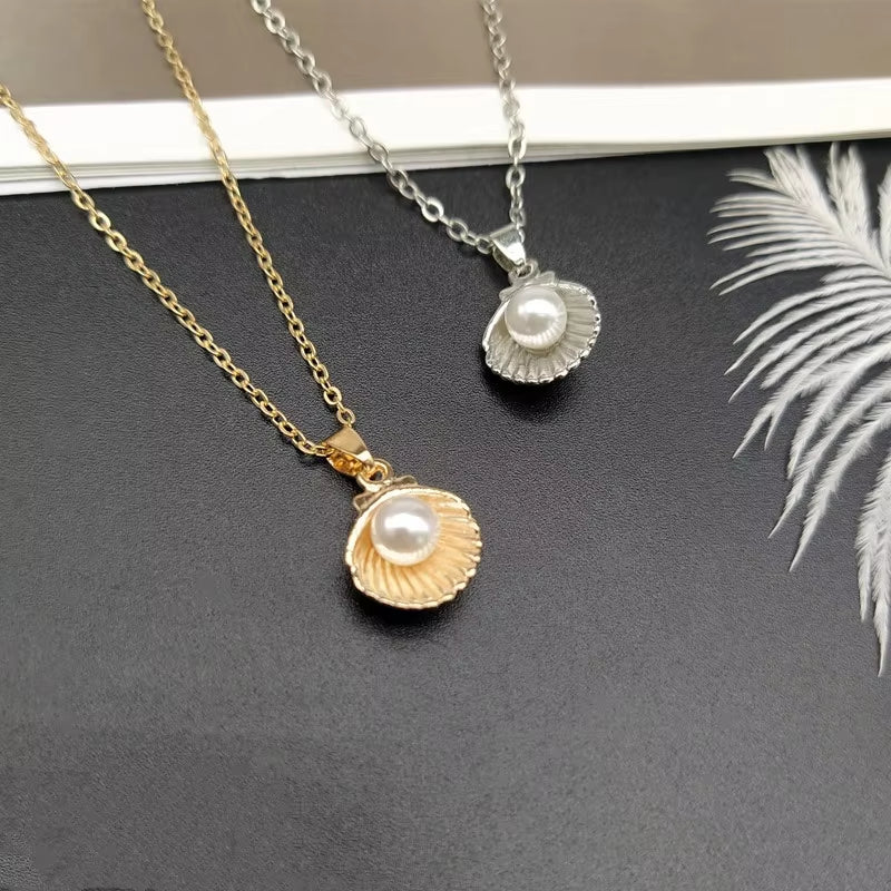 Trendy Summer Shell Imitation Pearl Pendant Necklace for Women Fashion Collar Neck Jewelry Wholesale Dropshipping