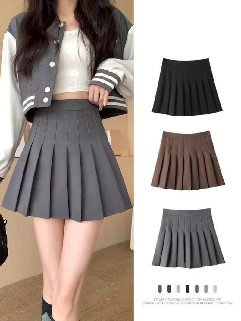 New Pleated Skirt for 2025 Womens Mini Skirts Japanese School High Waist Kawaii Cute Grey Plaid Skirt Uniform Harajuku Jupe