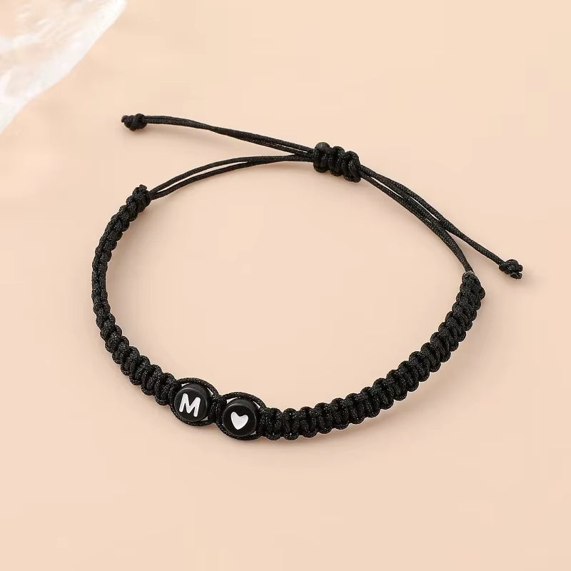 26 Letters Initial Heart Bracelets Handmade Adjustable A-Z Name Braided Bracelets for Women Men Friendship Jewelry Accessories