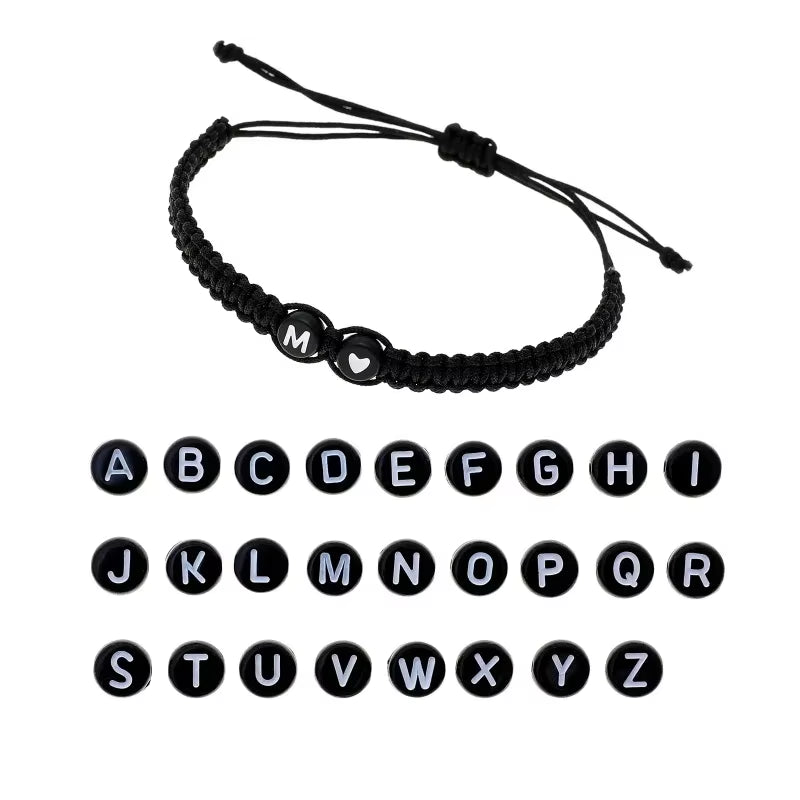 26 Letters Initial Heart Bracelets Handmade Adjustable A-Z Name Braided Bracelets for Women Men Friendship Jewelry Accessories