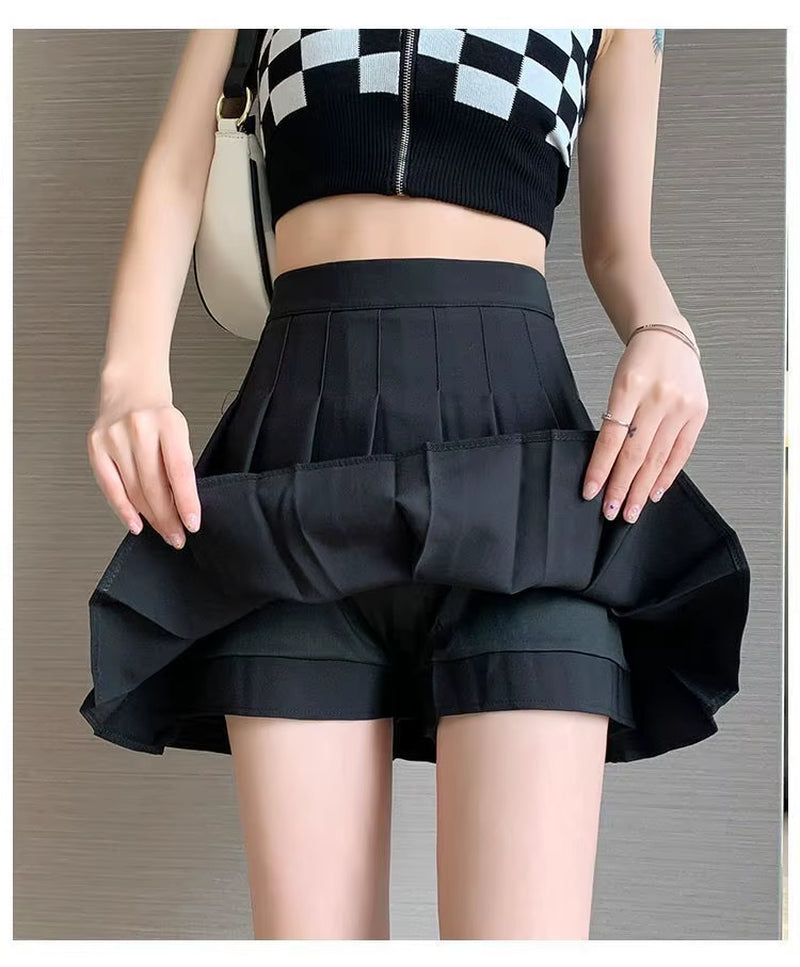 New Pleated Skirt for 2025 Womens Mini Skirts Japanese School High Waist Kawaii Cute Grey Plaid Skirt Uniform Harajuku Jupe