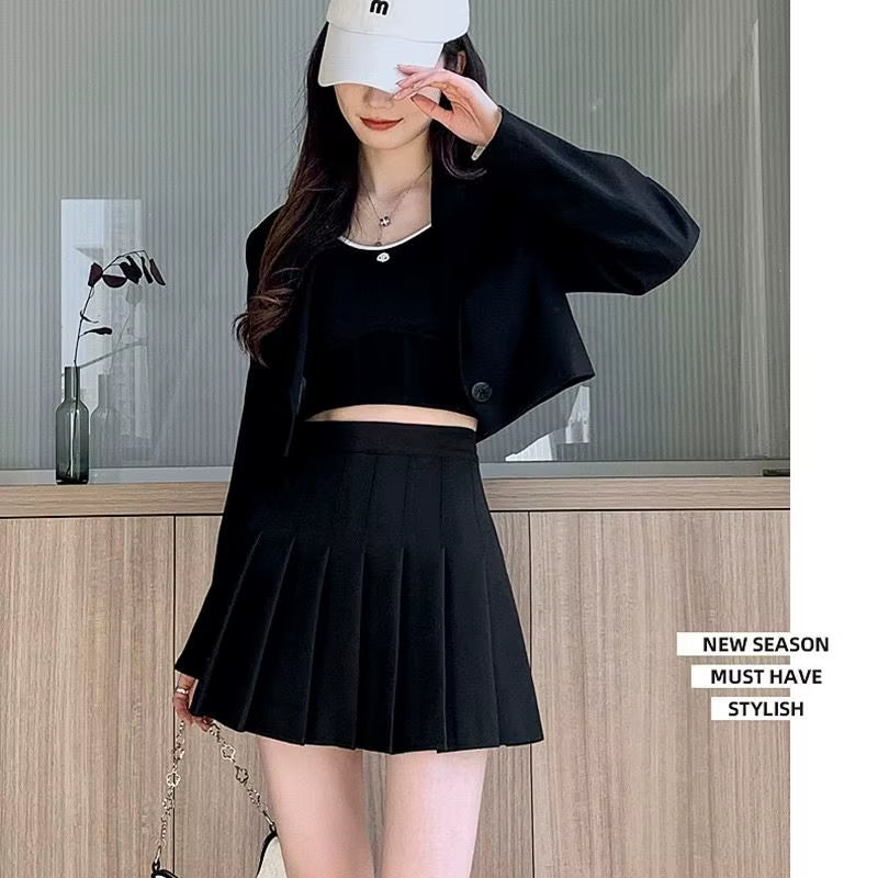 New Pleated Skirt for 2025 Womens Mini Skirts Japanese School High Waist Kawaii Cute Grey Plaid Skirt Uniform Harajuku Jupe