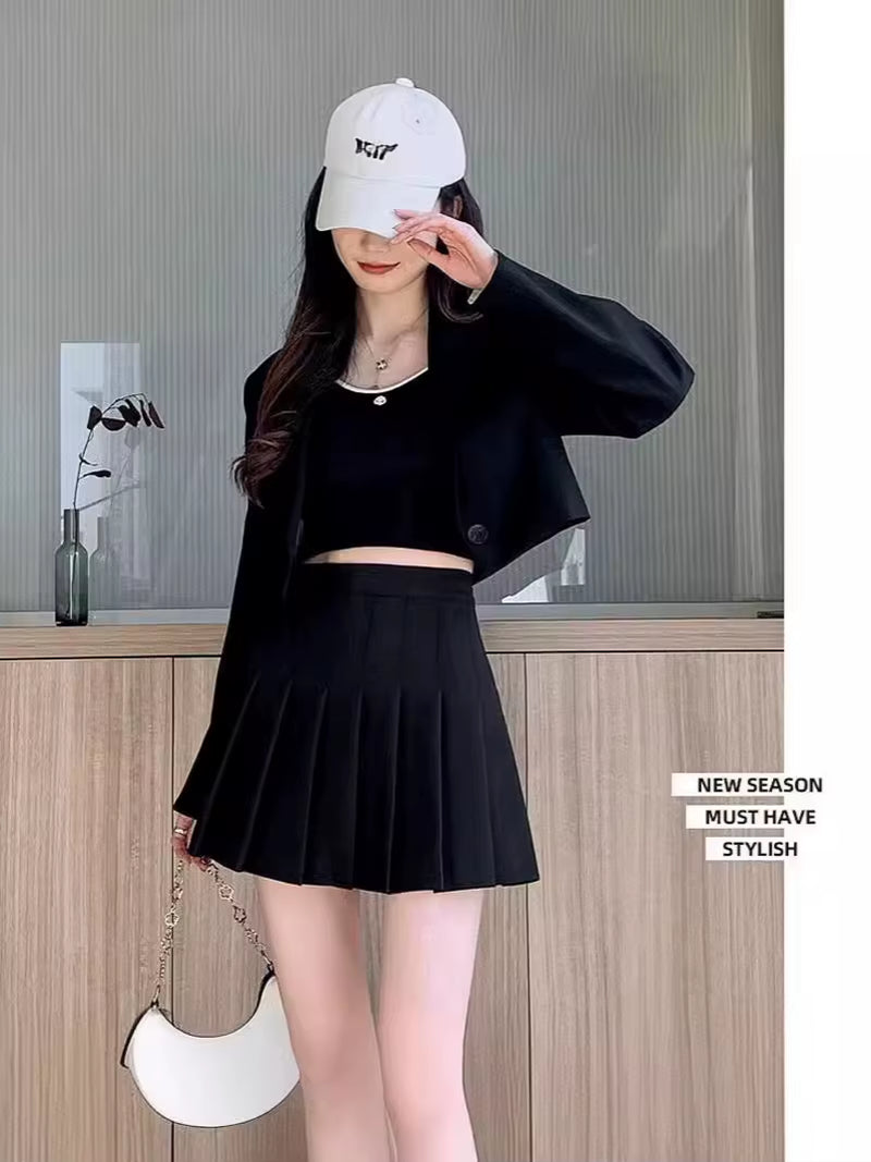 New Pleated Skirt for 2025 Womens Mini Skirts Japanese School High Waist Kawaii Cute Grey Plaid Skirt Uniform Harajuku Jupe
