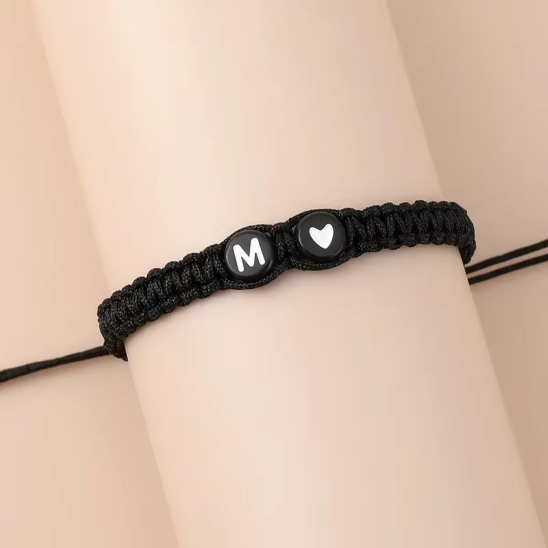 26 Letters Initial Heart Bracelets Handmade Adjustable A-Z Name Braided Bracelets for Women Men Friendship Jewelry Accessories